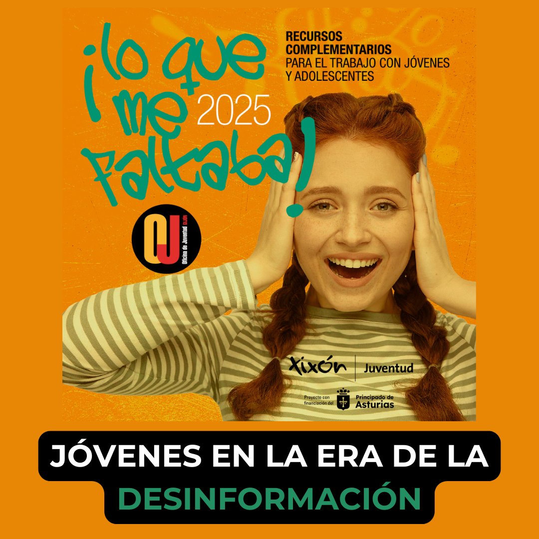 JuventudGijon's tweet photo. ⚡INSCRIPCIONES ABIERTAS⚡

🔶Taller LO QUÉ ME FALTABA Abril: "Jóvenes en la era de la desinformación"
🔸 Jóvenes 16 a 35 años y profesionales que trabajen con jóvenes
🗓️ 23 y 24 Abril 2025 ⏰17 a 20 h

👉 https://t.co/FAXZe4NpMc

#taller #juventud #cultura #gijon #xixon https://t.co/dWcuS4L0ZZ