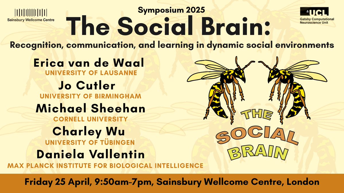Join us for ‘The Social Brain’ a 1-day symposium on recognition, communication, and learning in dynamic social environments.

🎟️sainsburywellcome.org/web/events/stu…

📅25 April, 9.50am - 7pm

📍SWC, London