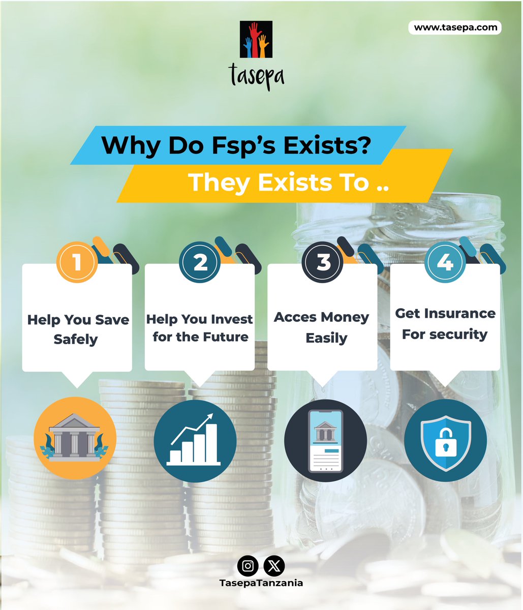 😰 Not sure how to save, invest, or protect your money?

💼 FSPs exist to help you save securely, invest smartly, access funds easily, and get insurance for peace of mind.

🚀 Start building your financial future today with support from Tasepa — visit tasepa.com