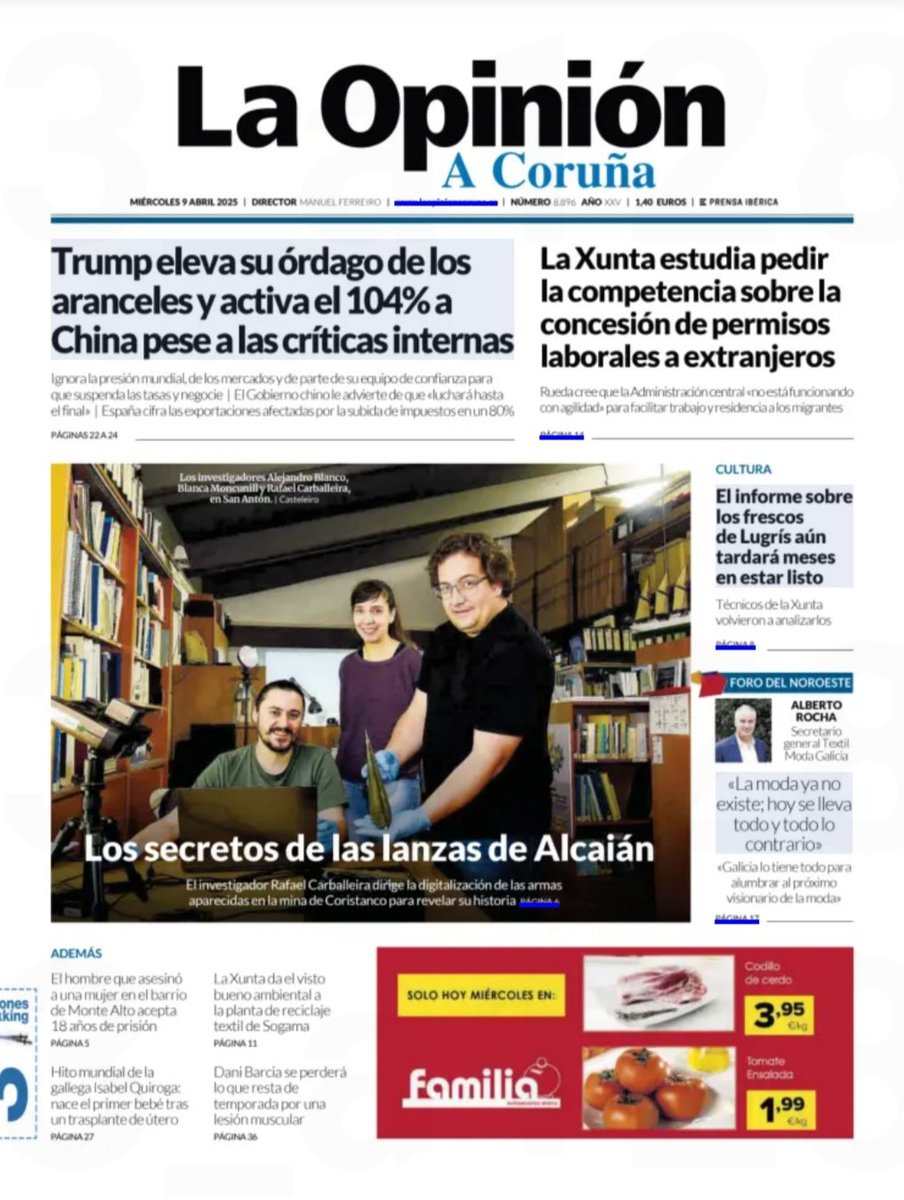GRICA-BIOpast UDC (@grica_udc) on Twitter photo 🚨 Hoy estamos en portada de <a href="/laopinioncoruna/">La Opinión A Coruña</a>!
Nuestro compañero <a href="/RaCarballeira/">Rafael Carballeira</a> lidera este estudio multidisciplinar que une lagunas, sedimentos, lanzas y digitalización. Lee el artículo aquí ➡️ n9.cl/m5m8au
#ThisIsGRICA_BIOpast #CienciaGalicia 🚨 Hoy estamos en portada de <a href="/laopinioncoruna/">La Opinión A Coruña</a>!
Nuestro compañero <a href="/RaCarballeira/">Rafael Carballeira</a> lidera este estudio multidisciplinar que une lagunas, sedimentos, lanzas y digitalización. Lee el artículo aquí ➡️ n9.cl/m5m8au
#ThisIsGRICA_BIOpast #CienciaGalicia