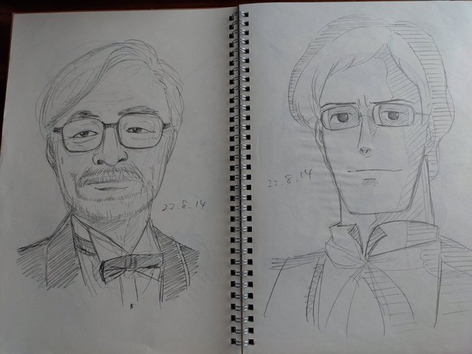 久しぶりにお絵かき練習ノート開いたので、昔何描いてたんだっけと眺めてたらパヤオとムスカ描いてて何描いてるんだこいつ 