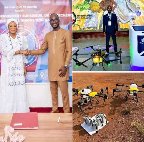 This Guinean entrepreneur has built an agricultural drone capable of spraying 200 to 300 hectares per day. His name is Mountaga Keita.

What a magnificent armoury in the battle against food insecurity and de-desertification of our deserts.

He was a banker in the United States.