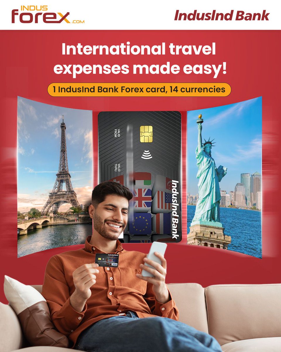No currency woes, just travel goals! Load up to 14 currencies on your IndusInd Forex Card and travel internationally without a worry.

Know more :shorturl.at/BByci

#IndusIndBank #IndusForex #MultiCurrency #TravelCard #VisaForexCard #Travel #Convenience #ExchangeRate