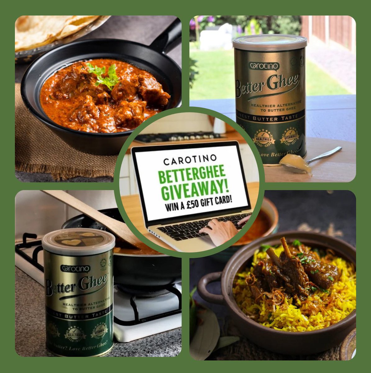 BetterGhee's tweet photo. We’ve got a £50 Morrisons gift card to #giveaway with delicious Carotino BetterGhee, the healthier, cholesterol-free alternative to pure butter ghee! Great for curries and much more! Enter at https://t.co/P2HIiNAi5D #competitiontime #GiveawayAlert #prizes #competition #win https://t.co/GyCAID81Xv