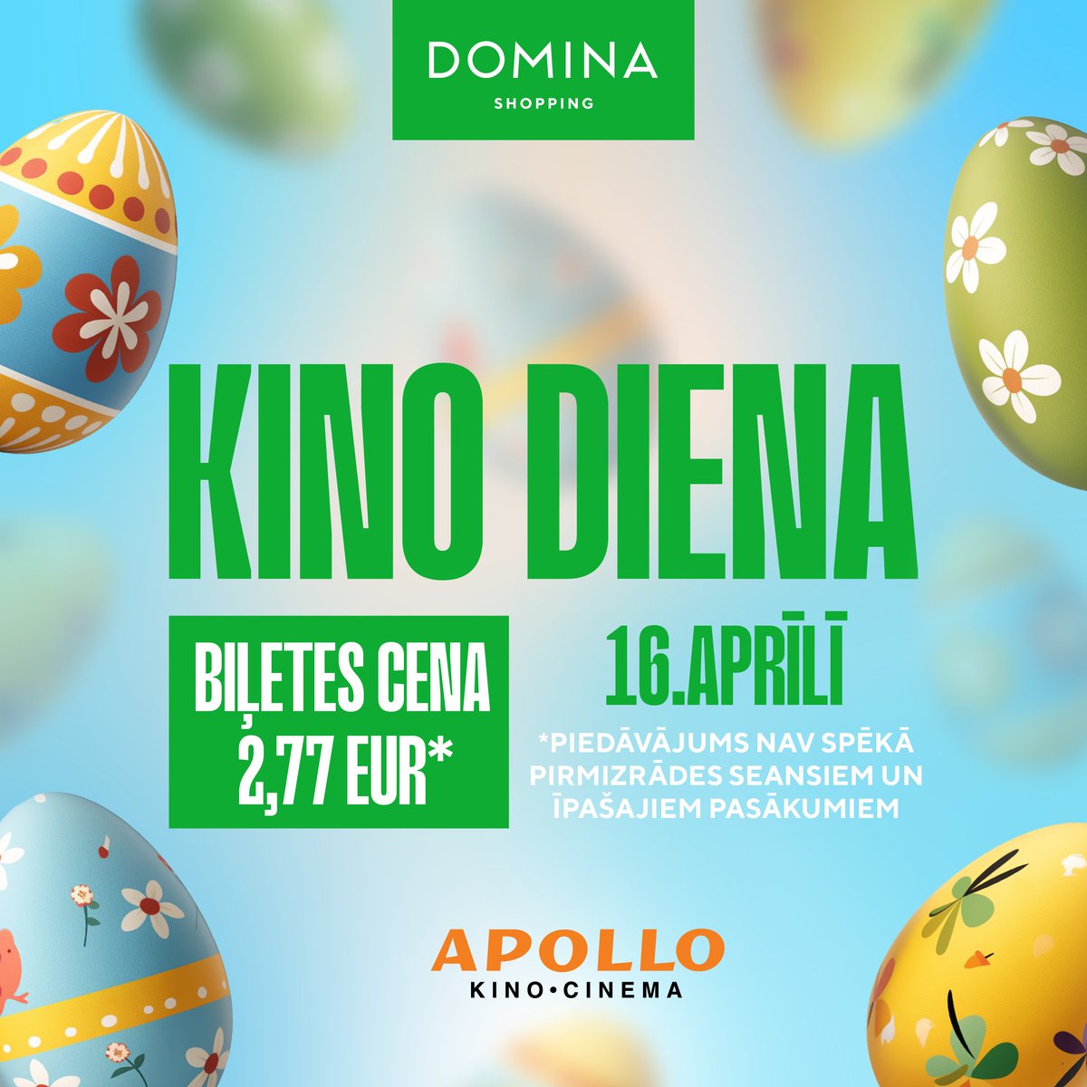 Lielā ekrāna KINO svētki jau atkal ir klāt! 😍 Nāc uz Domina Shopping KINO dienu 16. aprīlī, kur Tevi sagaidīs gardākais popkorns un zemākās kino biļešu cenas pilsētā – vien 2,77 eiro!
Ieskaties <a href="/ApolloKino_LV/">Apollo Kino 🇱🇻</a> repertuārā un iegādājies biļetes izdevīgāk jau šodien!🎬