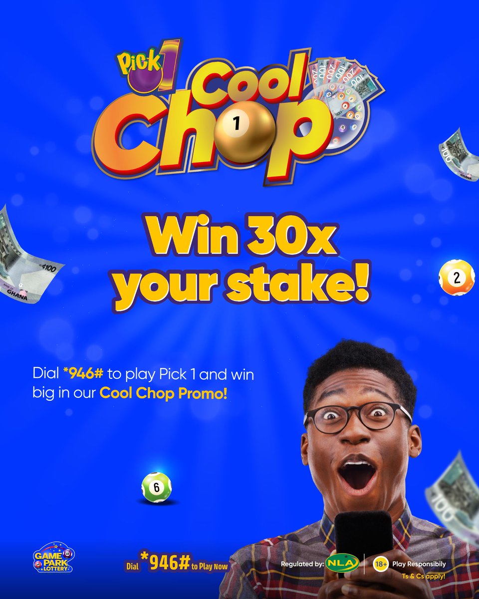 GamePark_GH's tweet photo. We have good news for you!
Stand a chance to win 30x your stake when you play Pick 1 in the Cool Chop promo!
Dial *946# to play now!
#GamePark #Pick4 #Pick1 #CoolChop #moremula #morepower #megamula #morewins https://t.co/ZSGWNbk9rA