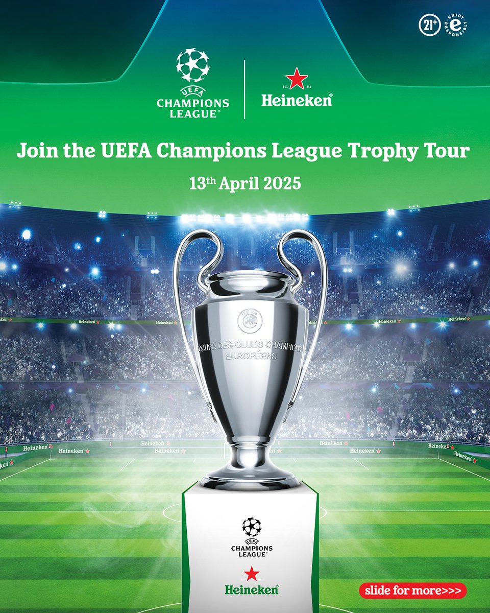 JCIndonesia's tweet photo. Join us as we welcome back the trophy & bring a legendary football champion to Jakarta! ๐โฝ๐ป
Save the date & see you on 13th April 2025!
#UCLTrophyTour
#CheerstoTheRealHardcoreFans
#HeinekenID https://t.co/ZR4vWb7iJi