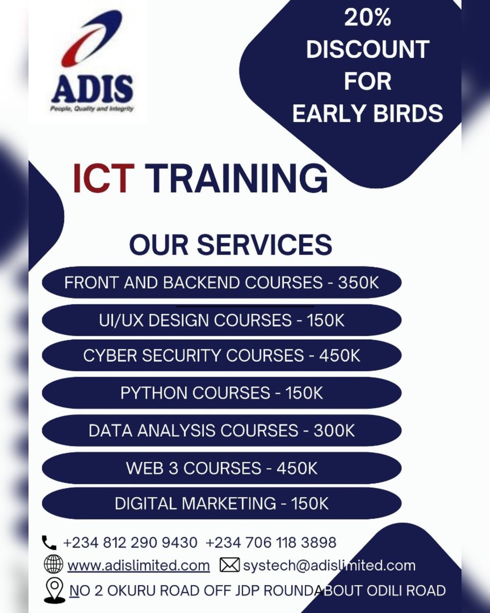 Adislimited24's tweet photo. Ready to level up in tech?
Join our online &amp; offline training with hands-on mentorship + a great learning environment. Real skills. Real results.
Limited seats — enroll now!
#TechTraining #Mentorship #FutureReady #CareerInTech https://t.co/ib1qDCiIPb