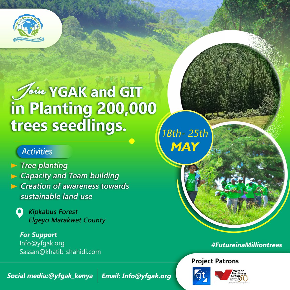 🌱Join YGAK in Planting 200,000 Trees at Kipkabus Forest, Elgeyo Marakwet County!🌱This is a commitment to climate action, biodiversity conservation,and sustainable land use.
#FutureinaMillionTrees#YGAKElgeyo200000Trees #ClimateAction #Treeplanting #SustainableLandUse #IamYGAK