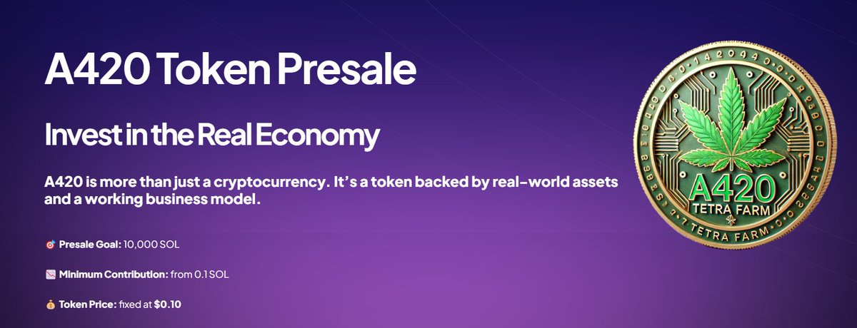 tetrafarm_com's tweet photo. 🚨 The A420 Presale is officially LIVE! 🚨
Be part of the green crypto revolution 🌿
🔹 Price: $0.10
🔹 Total supply: 10M tokens
🔹 Min buy: 0.1 SOL
👉 https://t.co/EOCHL0insF

Why it matters 👇
#A420 #TetraFarm #cryptopresale https://t.co/9iBoxw5tv6