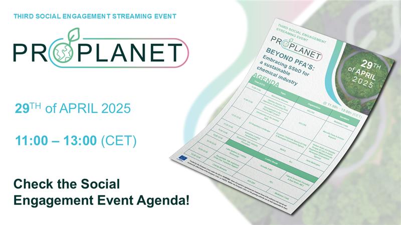 PROPLANETeu's tweet photo. 📢 The #agenda for the 3rd #PROPLANET #streamingevent is now available! 🌟
📅 Date: April 29th, 2025
⏰ Time: 11:00 to 13:00 (CET)
🌐 Place: Online
Join us for “Beyond #PFAS: Embracing #SSbD for a sustainable chemical industry” sharing :
• 6 engaging presentations
• 2 roundtables
📝 #Register now: https://t.co/bHpzzZVGE7
🌱Check out the agenda: https://t.co/Pt9GFq67pC
#Sustainability #HorizonEU #SSbD #Event