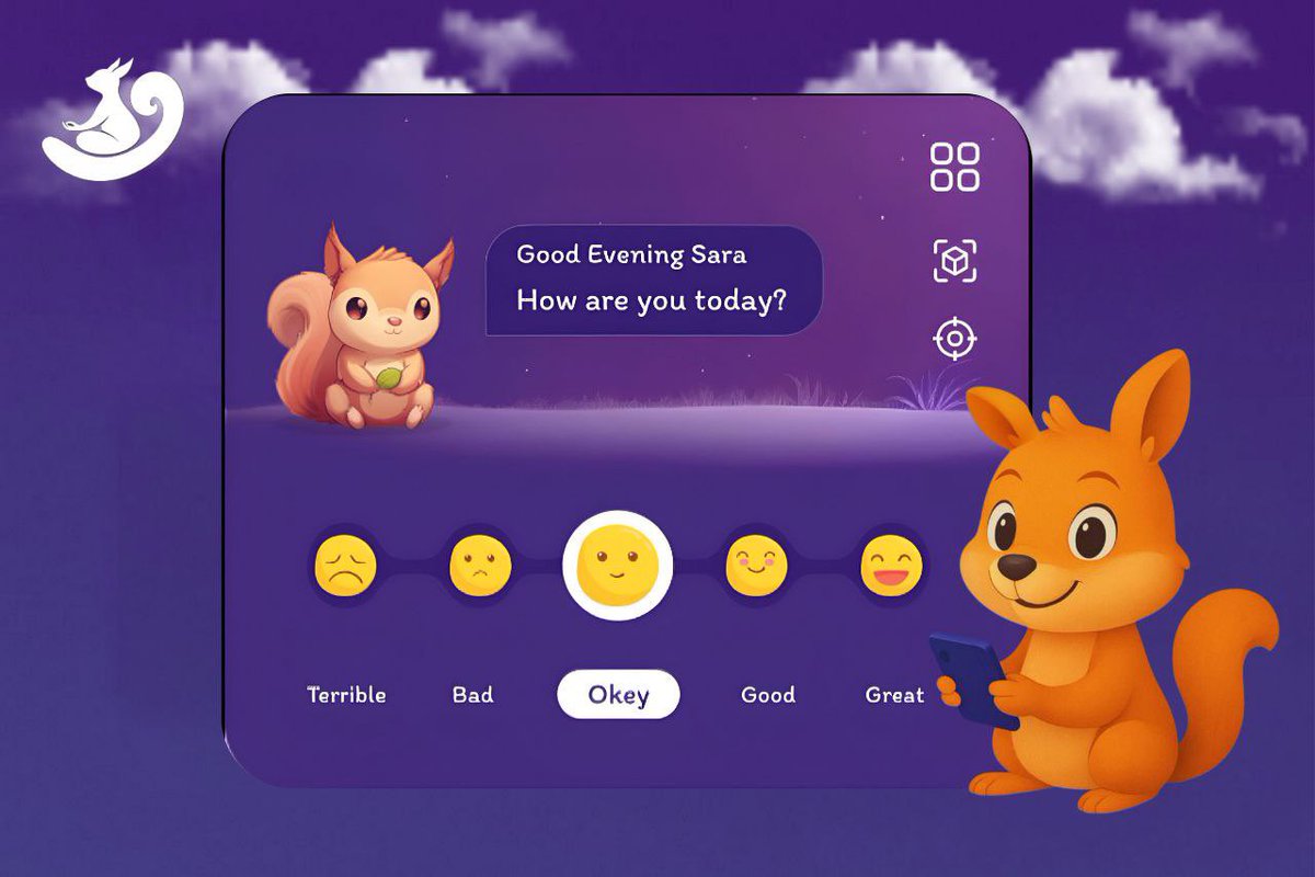 huralyaco's tweet photo. We’re building more than an app.
We’re crafting a journey. 💫
Meet Hura, your squirrel sidekick 🐿
Not just cute, but deeply connected to your emotional world.
Hura reacts to your mood, evolves with you, and even appears in AR to cheer you on.
#Self_discovery #gamified https://t.co/cxT0vyxPQO