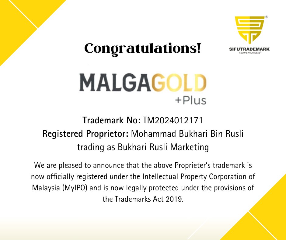 Alhamdulillah, another #securedtrademark 🤲 Reach out to #sifutrademark to protect your INTELLECTUAL PROPERTY. It's now or never! #registernow