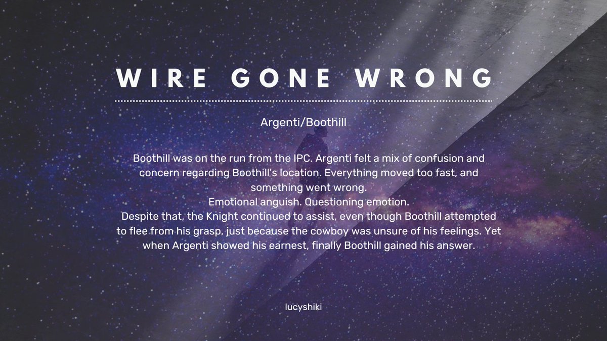 Reveal time 🥰

#Argenthill fic for <a href="/BangBoothill/">Aim for the Heart: A Boothill Reverse Bang!</a> bang event!
Collaboration with my AMAZING artist <a href="/ErgoGida/">Gida🦌ErgoGida ¤ KaeLucAnthology📕✏</a> <3

✨ words: 6.5k+
✨ rating: M
✨ t/w: hurt/comfort, canon compliant

💌 archiveofourown.org/works/64534603