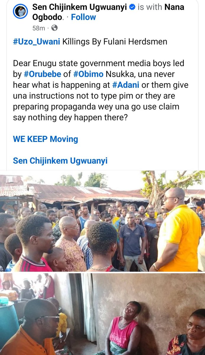 chibuzor_obeagu's tweet photo. #Uzo_Uwani Kîllings By Fulani Herdsmen
Dear Enugu state government media boys led by #Orubebe of #Obimo Nsukka, una never hear what is happening at #Adani or them give una instructions not to type pim or they are preparing propaganda wey una go use claim say nothing dey happen there? @Ada_042
@DanNwomeh @PNMbah
@OOdocha @ucmefor @Blacksanta91 Sen Chijinkem Ugwuanyi