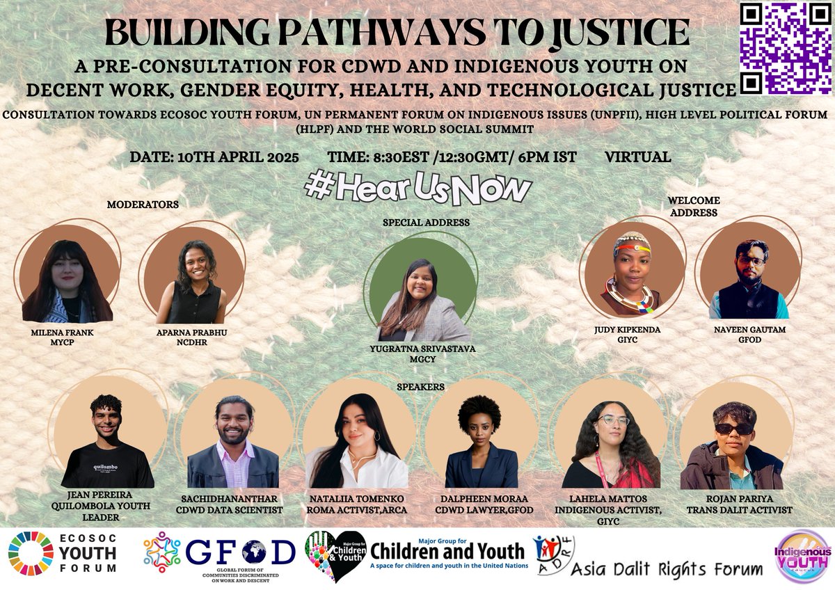 Global Forum of CDWD (GFoD) (@castoutslavery) on Twitter photo As the world prepares for the 2025 <a href="/UNECOSOC/">UN ECOSOC President</a> Youth Forum, #HLPF and #WSSD2025, it is vital to include youth from #CDWD & #Indigenous communities.💫🌎
Join us tomorrow for a pre-consultation - a dedicated space for youth to gather, share lived realities, and co-develop As the world prepares for the 2025 <a href="/UNECOSOC/">UN ECOSOC President</a> Youth Forum, #HLPF and #WSSD2025, it is vital to include youth from #CDWD & #Indigenous communities.💫🌎
Join us tomorrow for a pre-consultation - a dedicated space for youth to gather, share lived realities, and co-develop