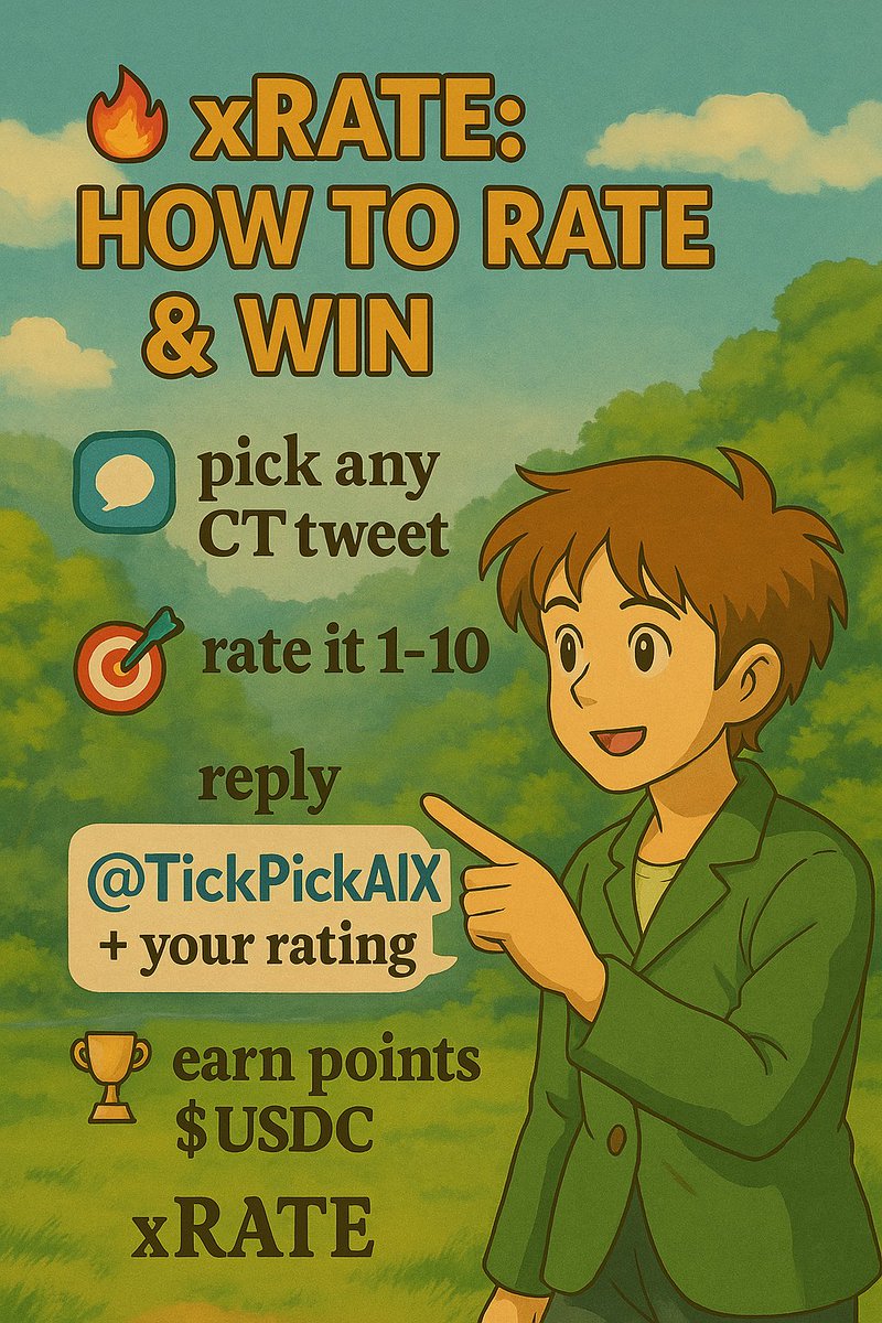 TickPickAIX's tweet photo. 🔥 xRATE: HOW TO RATE &amp; WIN 🔥  
💬 pick any CT tweet 
🎯 rate it 1–10  
👉 reply @TickPickAIX + your rating  

🏆 earn points + $usdc 

💰 bet at link in bio https://t.co/LeHUlgvucV