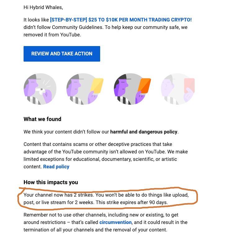 HybridWhales's tweet photo. @TeamYouTube 

It is really agonising to see years of hard work getting treated like this with strikes on our channel: Hybrid Whales. 

We have spent over 3 years to deliver quality educational content with over 300 videos, to our 18800 subscribers. 

I know for someone these numbers might not be good enough, but we spend day and night, doing this full-time to bring the best of the crypto world out there for our audience. 

Humbly requesting @YouTubeIndia @YouTubeCreators to remove these guideline strikes and help resolve this issue, as it will otherwise devoid our community from being able to watch our upcoming content on Youtube.