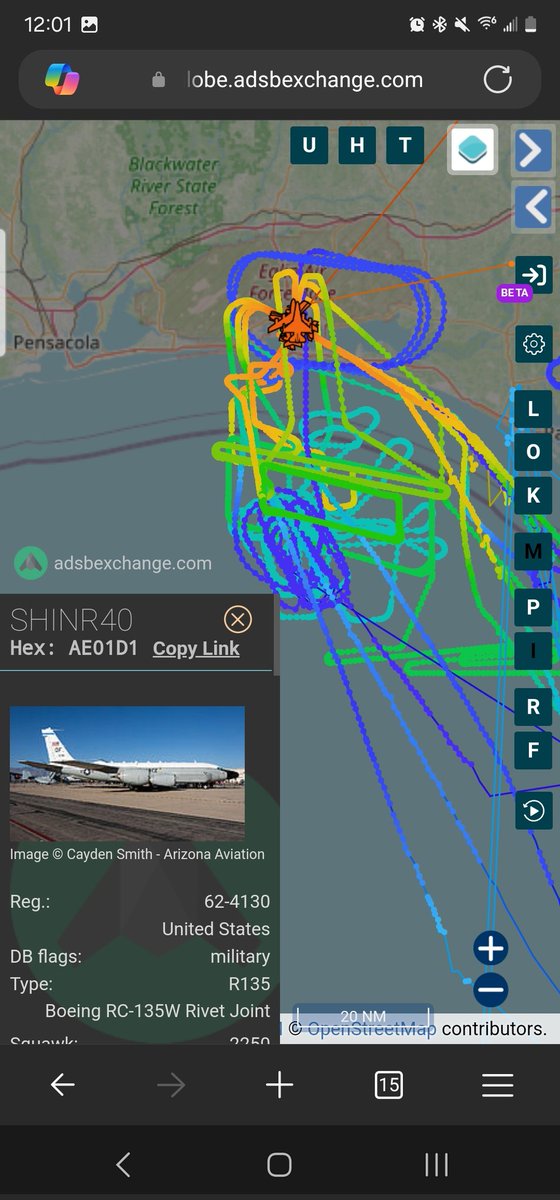 norb420's tweet photo. 18) #AE6E80 as #DAGGR91
#A067A2 as #N125PZ
#A4064C as #MTH9
#000017 as ?
#A16ACD as #FRE77
#A4362F as #FRE56
#ABC303 as #FR2
#ABD081 as #MIG1
#AE068C as ?
#AE07A6 as ?
#AE0847 as ?
#AE5FA1 as #PACK21
#AE77A5 as #BACN06
#AE01D1 as #SHINR40
From yesterday, 😵💫 That was a bunch of players for this test and I know I probably missed a few. At least 4 tankers, 3 KC-135s and a KC-46 supporting the test. A couple of Boeing owned Beech testbed aircraft took part as well. They made the journey from St. Louis last week. Top Aces Corp had 2 or more F-16s participating. A RC-135W out of Greenville and E-11A from Robins AFB made an appearance as well, with the RC-135W showing up towards the end of the test. The L3Harris caravan, Straight Flight PC-12, MIT-Lincoln twin otter and DAGGR91 flew close to the same pattern they flew yesterday and last week. DAGGR91 did change it up a bit, flying farther south and east at the beginning of their flight doing a couple of back and forths before setting up their rectangular pattern with MTH9 and N125PZ. DAGGR91 flew at 11,000 feet and took off at 8:18am, landing at 12:18pm for a flight time of 4 hours. Filled that little Dorniers tanks to the brim.