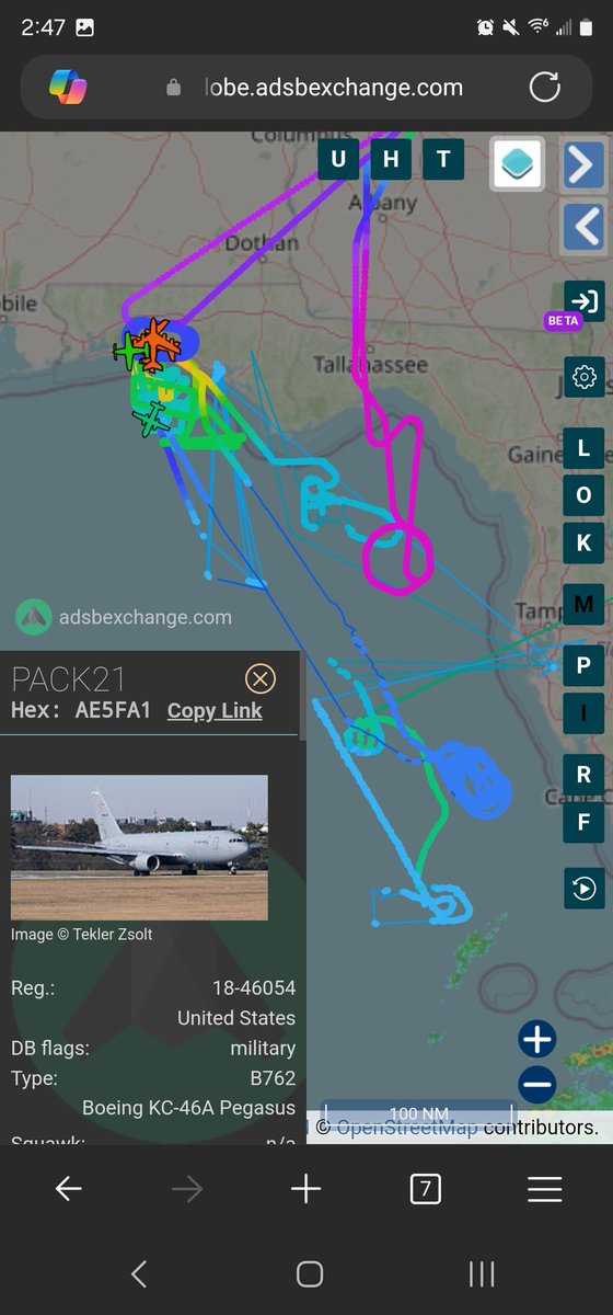 norb420's tweet photo. 18) #AE6E80 as #DAGGR91
#A067A2 as #N125PZ
#A4064C as #MTH9
#000017 as ?
#A16ACD as #FRE77
#A4362F as #FRE56
#ABC303 as #FR2
#ABD081 as #MIG1
#AE068C as ?
#AE07A6 as ?
#AE0847 as ?
#AE5FA1 as #PACK21
#AE77A5 as #BACN06
#AE01D1 as #SHINR40
From yesterday, 😵💫 That was a bunch of players for this test and I know I probably missed a few. At least 4 tankers, 3 KC-135s and a KC-46 supporting the test. A couple of Boeing owned Beech testbed aircraft took part as well. They made the journey from St. Louis last week. Top Aces Corp had 2 or more F-16s participating. A RC-135W out of Greenville and E-11A from Robins AFB made an appearance as well, with the RC-135W showing up towards the end of the test. The L3Harris caravan, Straight Flight PC-12, MIT-Lincoln twin otter and DAGGR91 flew close to the same pattern they flew yesterday and last week. DAGGR91 did change it up a bit, flying farther south and east at the beginning of their flight doing a couple of back and forths before setting up their rectangular pattern with MTH9 and N125PZ. DAGGR91 flew at 11,000 feet and took off at 8:18am, landing at 12:18pm for a flight time of 4 hours. Filled that little Dorniers tanks to the brim.