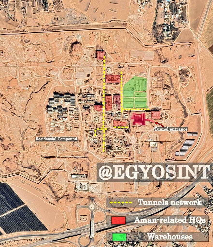 SprinterPress's tweet photo. The Israeli Military Intelligence (Aman) is building a new complex in the Negev Desert as part of a plan to relocate military command headquarters to the south.
The complex will include fortified facilities, a massive underground facility containing a tunnel network, and new headquarters for several military intelligence branches.