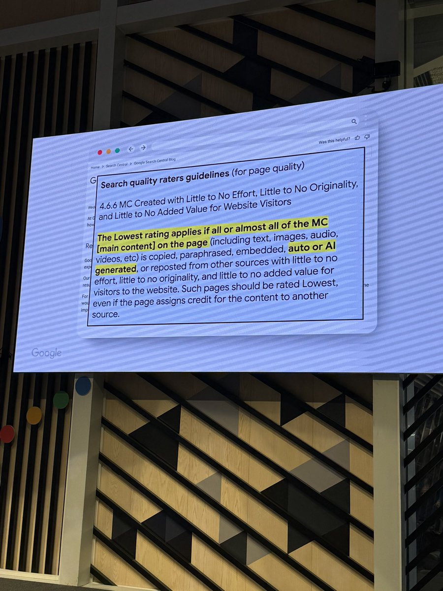 Aleyda Solis 🕊️ (@aleyda) on Twitter photo 🚨 Google is now asking quality raters to assess if the main content of a page is auto or AI generated, and if so, is lowest rated 👀 <a href="/JohnMu/">John 🧀 ... 🧀</a> #sclmadrid 🚨 Google is now asking quality raters to assess if the main content of a page is auto or AI generated, and if so, is lowest rated 👀 <a href="/JohnMu/">John 🧀 ... 🧀</a> #sclmadrid