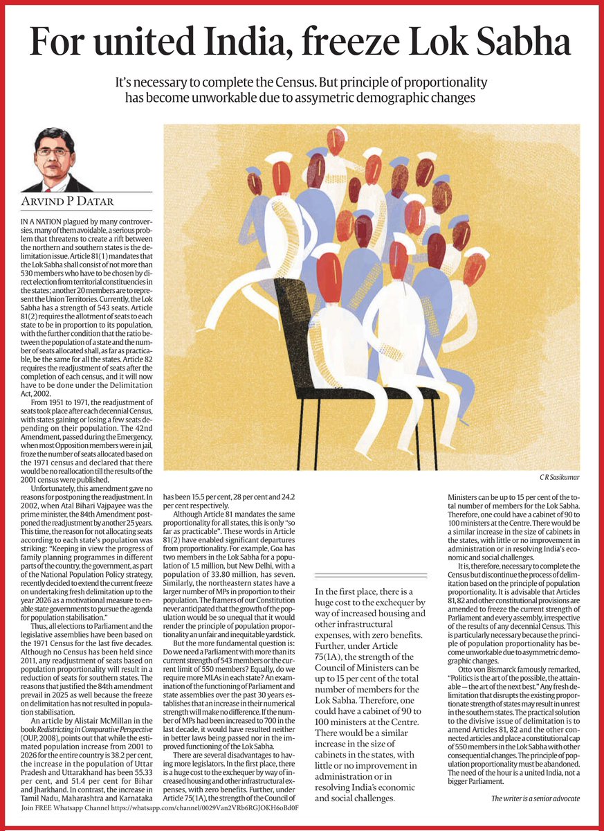 M.K.Stalin (@mkstalin) on Twitter photo An important piece by senior advocate Thiru. Arvind P Datar in The <a href="/IndianExpress/">The Indian Express</a> today.
As demographic imbalance grows between northern and southern states, it is vital to freeze the number of Parliamentary seats. Proportional representation cannot be applied blindly when it An important piece by senior advocate Thiru. Arvind P Datar in The <a href="/IndianExpress/">The Indian Express</a> today.
As demographic imbalance grows between northern and southern states, it is vital to freeze the number of Parliamentary seats. Proportional representation cannot be applied blindly when it
