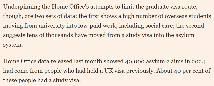 The Graduate visa now under scrutiny at the Home Office, according to the FT, was of course introduced (in 2021) against the advice of the independent Migration Advisory Committee