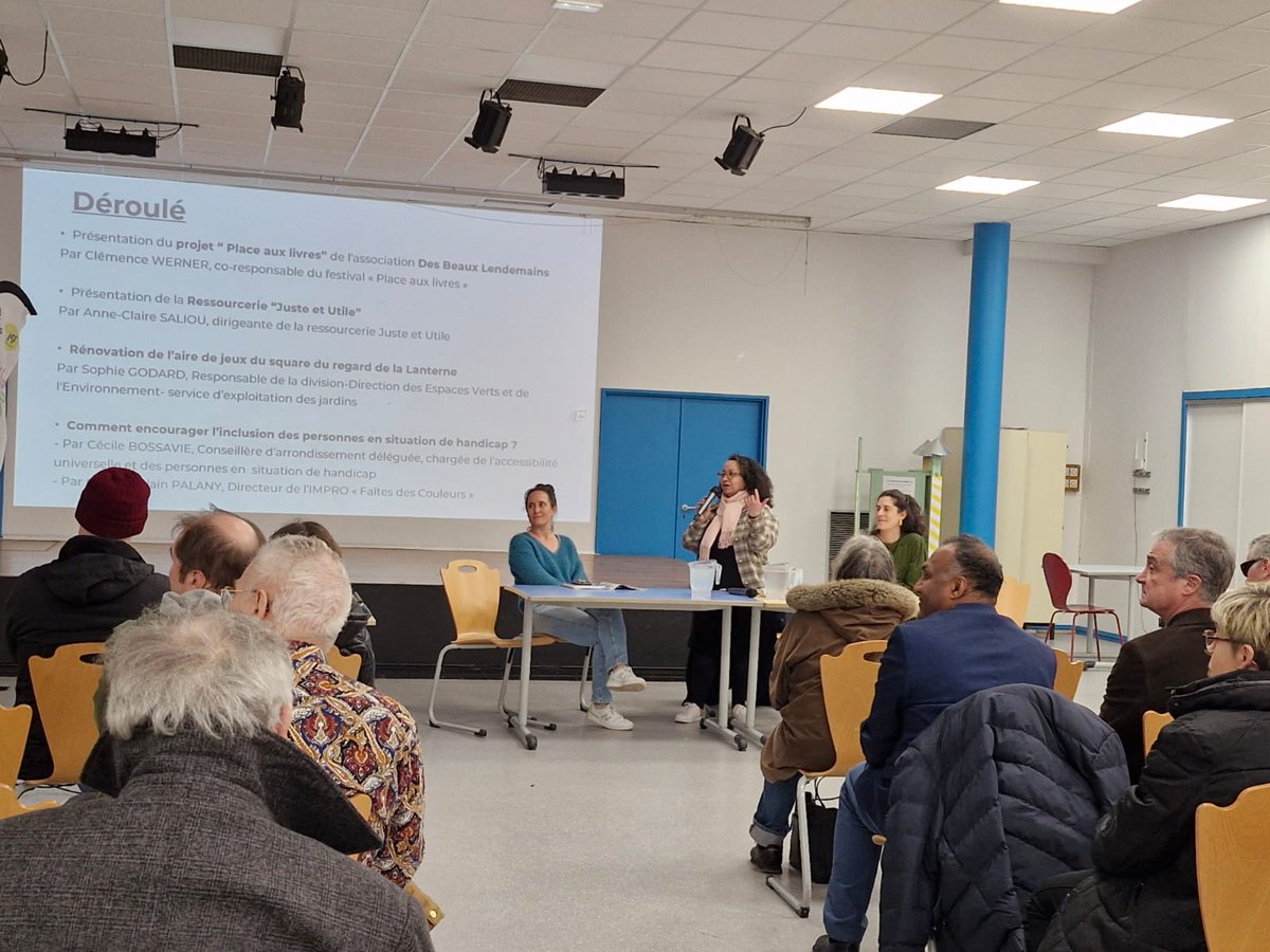monquartier19's tweet image. Revivez les temps forts de la réunion publique du conseil de quartier Place des Fêtes, qui s'est tenue le 26 mars !
Des échanges riches, notamment consacrés au sujet du handicap et de l'insertion, en présence de @CecileBossavie ainsi que de l'IMPRO Faîtes des couleurs.
