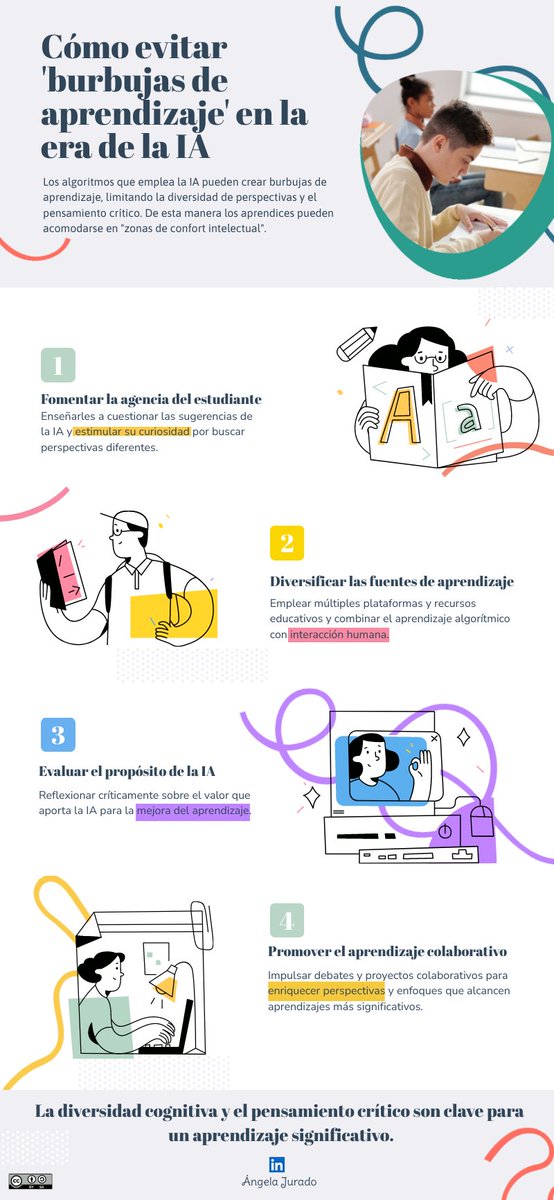 gelapithecus's tweet image. 💭❓ Cómo evitar 'burbujas de aprendizaje' en la era de la #IA 

¿Puede la personalización extrema del aprendizaje crear 'zonas de confort intelectual'?

➕ Más info en: pleducacion.wordpress.com/2025/04/09/el-…

#educación #inteligenciaartificial #AI #claustrovirtual