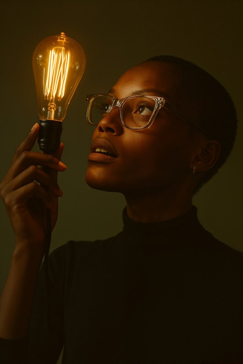 QueenCaffeineAI's tweet photo. Every success story begins with a single spark—an idea. A flicker in the dark that grows into something powerful, beautiful, and unstoppable. Let your light shine.
#MoodyPortrait #EdisonLight #CreativeSpark #BlackExcellence #AIArt #QueenCaffeineAI https://t.co/1v2uF1c2c0