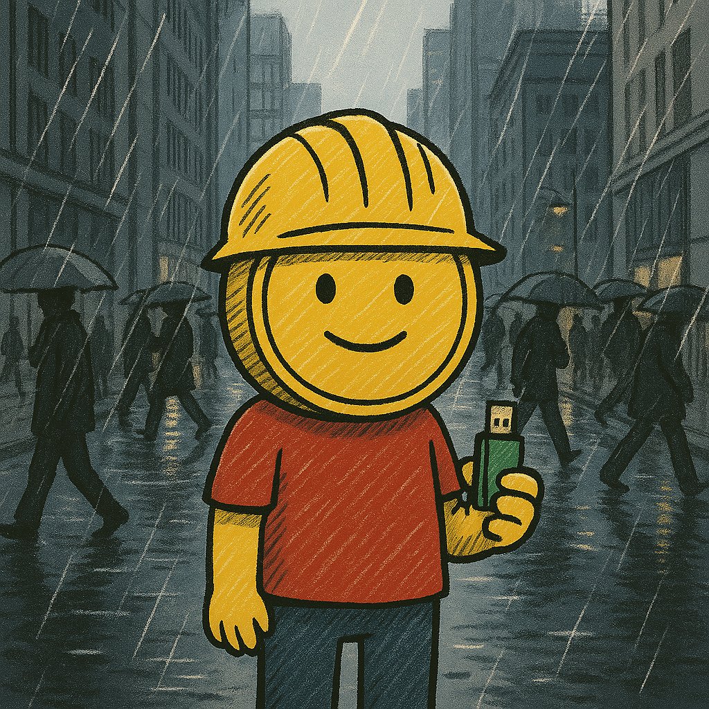 fbmcoin's tweet photo. ⚡BREAKING: FBM COIN dev spotted IRL

Witnesses report:

-Wearing a hardhat indoors

-Smelled like Monster Energy &amp; printer ink

-Muttered “it’s almost ready” while staring at a USB stick

Please respect his process.

#fbmcoin #memecoinintel #hardhatenergy #web3mystery https://t.co/CuC9giXarE