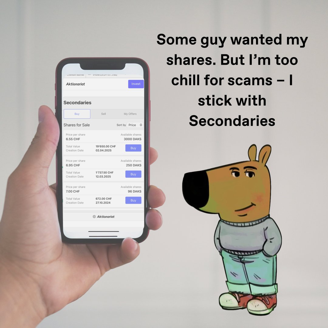 🚨 A scammer tricked shareholders into losing 500k CHF using fake docs &amp; a sweet offer.

Don’t be that guy. Stay chill – trade securely with Aktionariat’s Secondaries.

🔐 On-chain Delivery vs Payment
💸 No lies, no shady DMs

aktionariat.com/blogs/a-case-o…