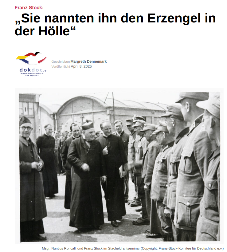 landry_charrier's tweet photo. ✨ Franz #Stock war Priester und Brückenbauer: Als Rektor der 🇩🇪 katholischen Gemeinde in Paris begleitete er während der Besatzung 🇫🇷 Widerstandskämpfer bis zu ihrer Hinrichtung. Hier geht es zu unserem Interview mit Margreth #Dennemark (@franzstockorg): https://t.co/jFwMntWupi https://t.co/qkgLHcyhUx