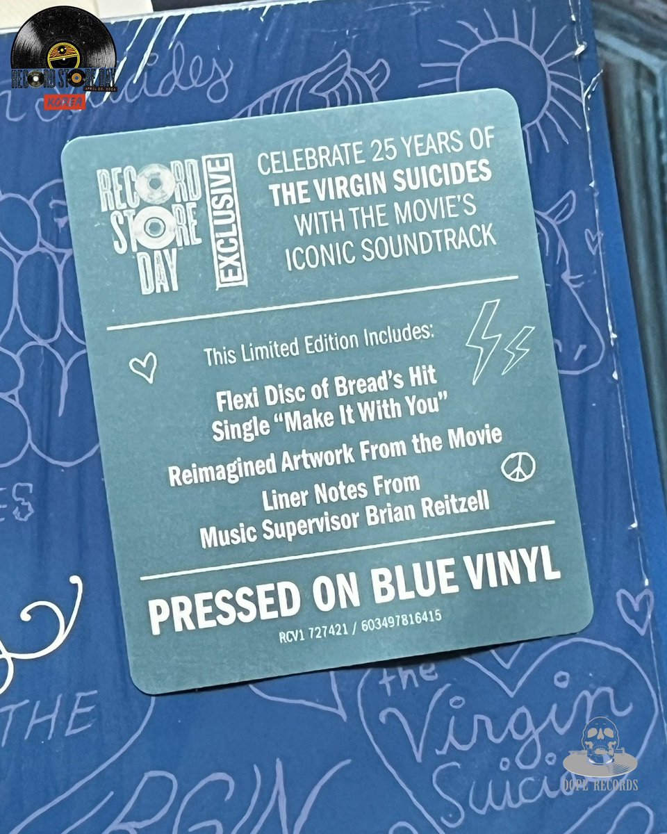 [RSD 2025 입고작 안내] • The Virgin Suicides (OST) 영화 처녀자살소동 개봉 25주년 기념 OST 한정반. 블루 컬러반 + 플렉시 디스크 포함. 음악감독 브라이언...
