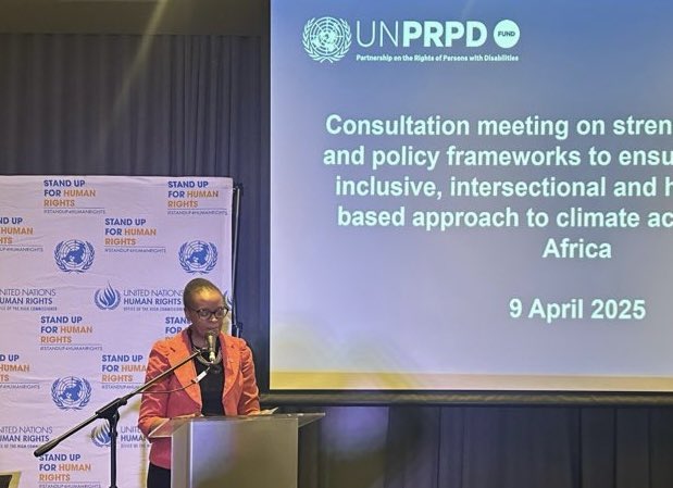 ohchr_sa's tweet photo. “Persons with disabilities are disproportionately affected by impacts of climate change yet least represented in environmental policymaking.We need intentional, systemic change and commitment to human rights-based approach.” Abigail Noko, Regional Representative @ohchr_sa #UNPRPD https://t.co/mB6T0TlrNm