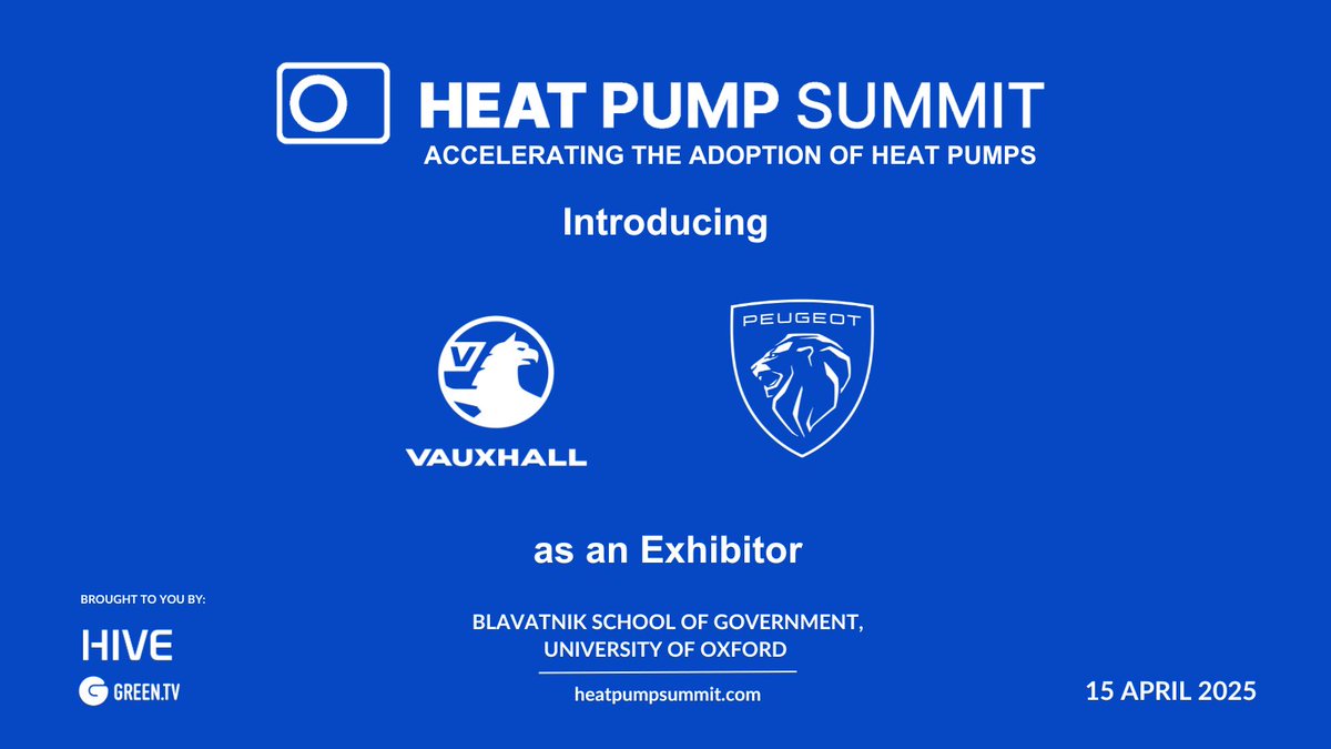 HeatPumpSummit's tweet photo. We are delighted to announce that both Vauxhall and Peugeot will be exhibiting at the Heat Pump Summit!

With members from both teams on-hand to discuss electrifying your fleet, we look forward to welcoming you to the summit.

Secure your pass today: https://t.co/litRHlCwOs https://t.co/41HMoXLoJB
