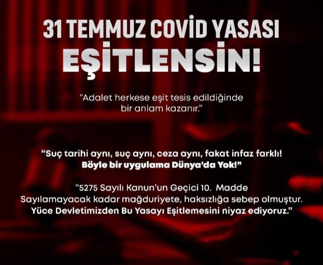 20 ay geçti, tek soru kaldı: Kimin keyfini bekliyoruz? Hakkımızı vermek bu kadar mı zor? Adalet, ertelendikçe adaletsizliğe dönüşür!  
#CovidYasasıAfDeğil 
ANAYASAL HAKTIR