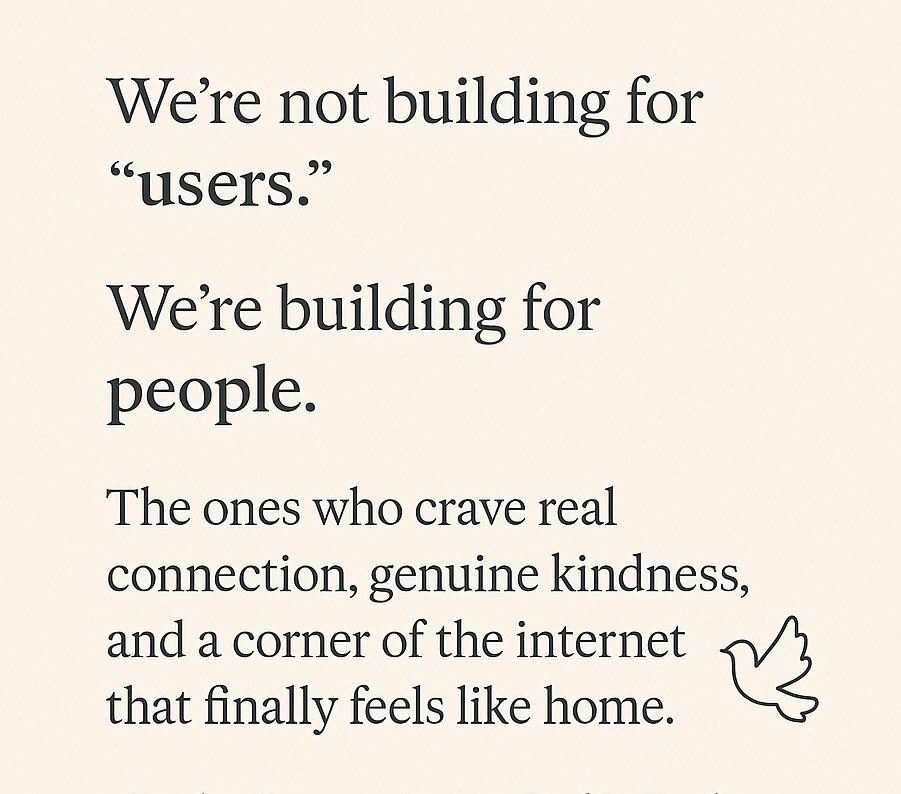 TheFeather_App's tweet photo. We’re not building for “users.”
We’re building for people.

The ones who crave real connection, genuine kindness, and a corner of the internet that finally feels like home. 🕊️

This is your space 
This is Feather.

🧵(1/5) https://t.co/Dvsejk6IhI