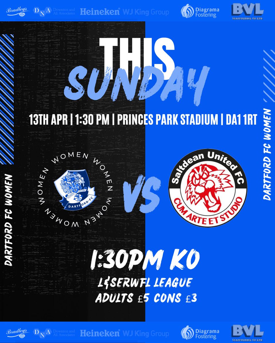 DartfordFCWomen (@dartfordfcwomen) on Twitter photo We’re back at home this Sunday, as we take on Saltdean United Women FC at Princes Park.
🆚 <a href="/SaltdeanWomenFC/">Saltdean United Women FC</a>
🗓️ 13.04.2025
⏰ 1:30PM KO
🏟️ Princes Park, Dartford, DA1 1RT
🎟️ Adults £5/Cons £3
Come down and support the Darts Women in action!
🎯#Upthedarts|#thedartdestroyers We’re back at home this Sunday, as we take on Saltdean United Women FC at Princes Park.
🆚 <a href="/SaltdeanWomenFC/">Saltdean United Women FC</a>
🗓️ 13.04.2025
⏰ 1:30PM KO
🏟️ Princes Park, Dartford, DA1 1RT
🎟️ Adults £5/Cons £3
Come down and support the Darts Women in action!
🎯#Upthedarts|#thedartdestroyers