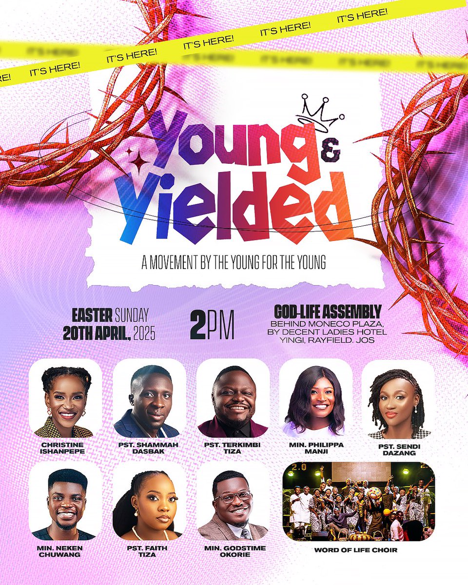 PstTiza's tweet photo. This Easter! The heart of God for the youth will be kick started in our city.

Join us by 2pm
On Easter Sunday, April 20th
At THE GODLIFE ASSEMBLY 

I am young and Yielded, How about you? https://t.co/PChU0WofPZ