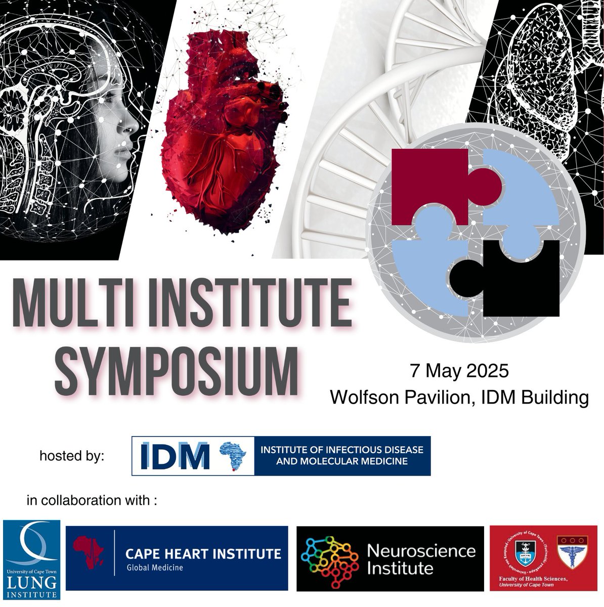 4 weeks to go!

Join us for the Multi-Institute Symposium — a showcase of cutting-edge research from IDM, Neuroscience, Cape Heart &amp; Lung Institutes.

Expect: TED-style talks, tech demonstrations &amp; a musical mixer!

Register: idmforms.jotform.com/250342710792958

#MultiInstituteSymposium