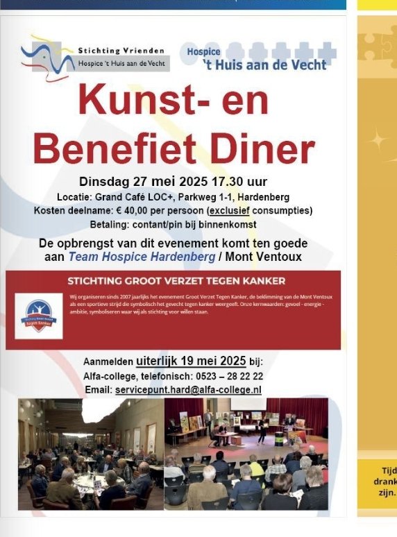 Vandaag in Weekblad <a href="/TorenHardenberg/">Weekblad de Toren</a>...
Kom ook en geniet van een heerlijk diner en laat u verrassen door bijzondere kunst tijdens onze kunstveiling. 
Aanmelden kan via:
📧 servicepunt.hard@alfa-college.nl 
☎️ 0523 - 28 22 22
We zien u graag in het <a href="/Alfacollege/">Alfa-college</a> Hardenberg