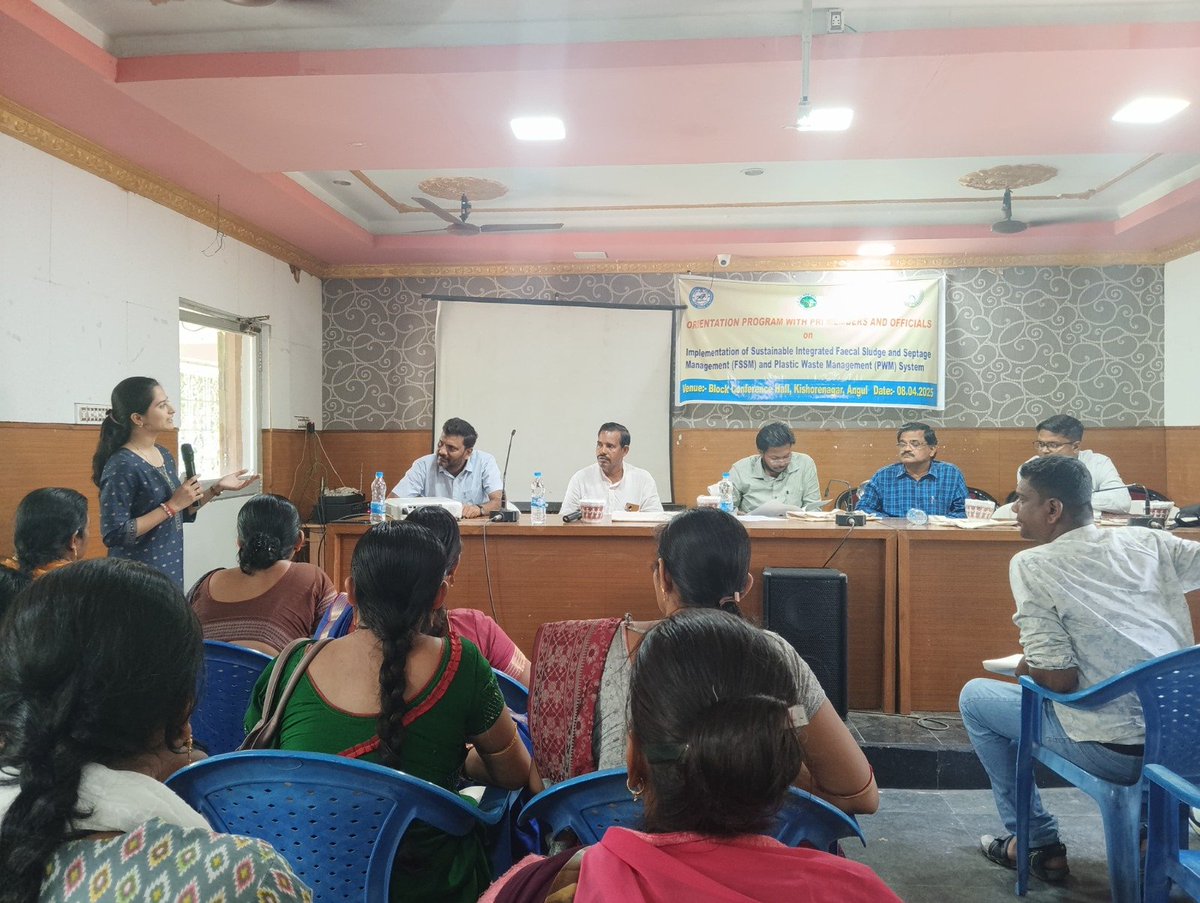 dmfangul's tweet photo. Orientation program with PRI members & block-level stakeholders on implementing sustainable FSSM & PWM systems for Greenfield intervention in Kishorenagar block, organized by NIWCYD & DMF, Angul.
#FSSM #PWM #WasteManagement #Sustainability https://t.co/uOfCxwHNN5