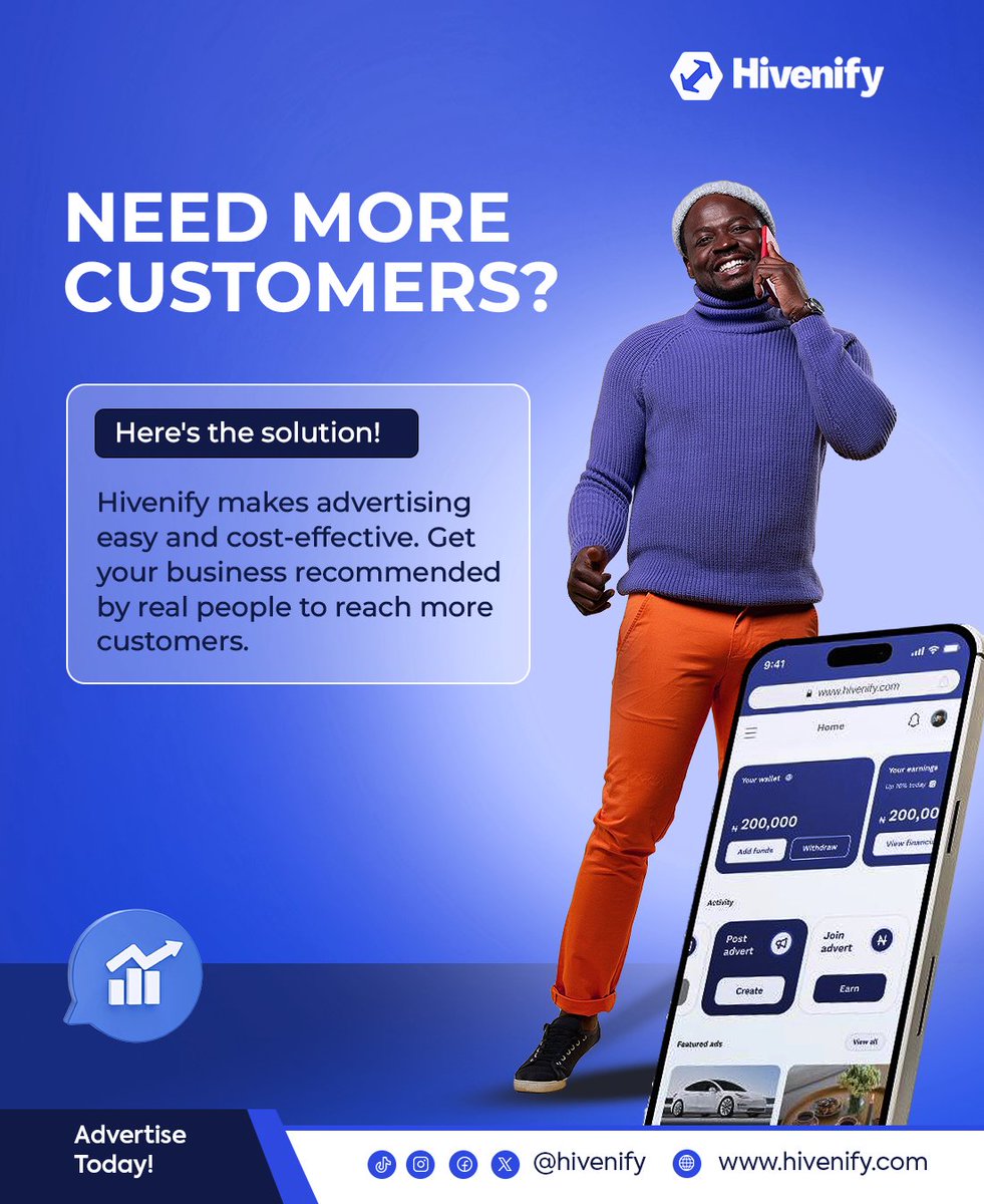 Hivenify's tweet photo. Tired of the same old solutions? 💡 Hivenify is here to bring innovation to your business. Check out how we make it easy for you to Advertise your business, meet potential customers, and earn.Visit our website https://t.co/z5gw0wSAFu #advertisewithus#earn# #Hivenify#Hivenify #CrowdAdvertising #EarnWithHivenify #AdvertiseWithUs #BeAnInfluencer