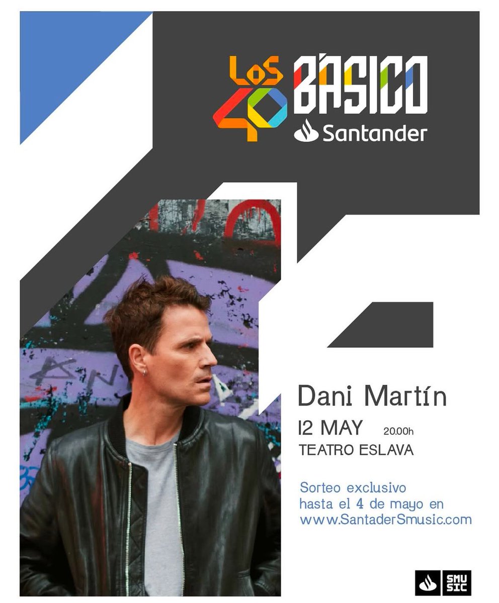 Antes de que llegue la Gira 25 p*t*s años, tienes la oportunidad de asistir al concierto <a href="/Los40/">LOS40</a> Básico de Dani Martín el próximo 12 de mayo en Madrid, donde cantará todos los éxitos de su carrera.

Puedes conseguir una invitación doble aquí: online.bancosantander.es/landings/los40…