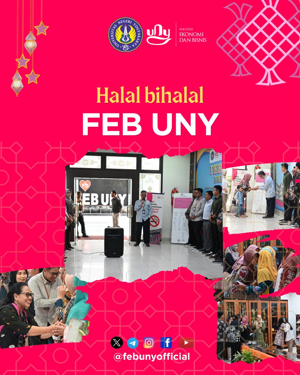 febunyofficial's tweet photo. Selasa (8/4/25) lalu, sebagai hari pertama bekerja selepas libur lebaran, para dosen dan tenaga kependidikan berkumpul dan bersalam-salaman di lobi gedung H.01. Tradisi ini rutin diadakan setiap tahun, dan diakhiri dengan ramah tamah makan bersama. 
#FEBright #EidMubarak #FEBUNY https://t.co/cAlGiqodbF
