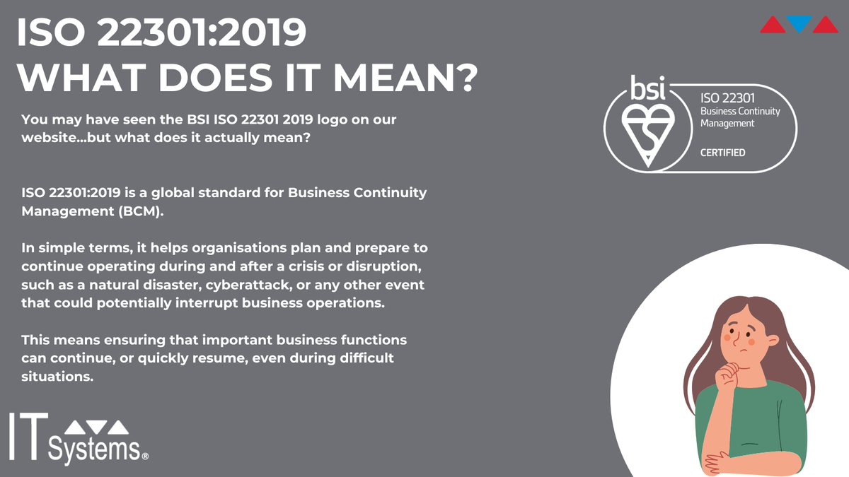 ISO 22301:2019 ensures that we’re always prepared, no matter what challenges come our way. With this accreditation, we can confidently continue our operations and support our clients, even in a crisis.

#BusinessContinuity #CrisisManagement #Resilience #RiskManagement #ITSystems