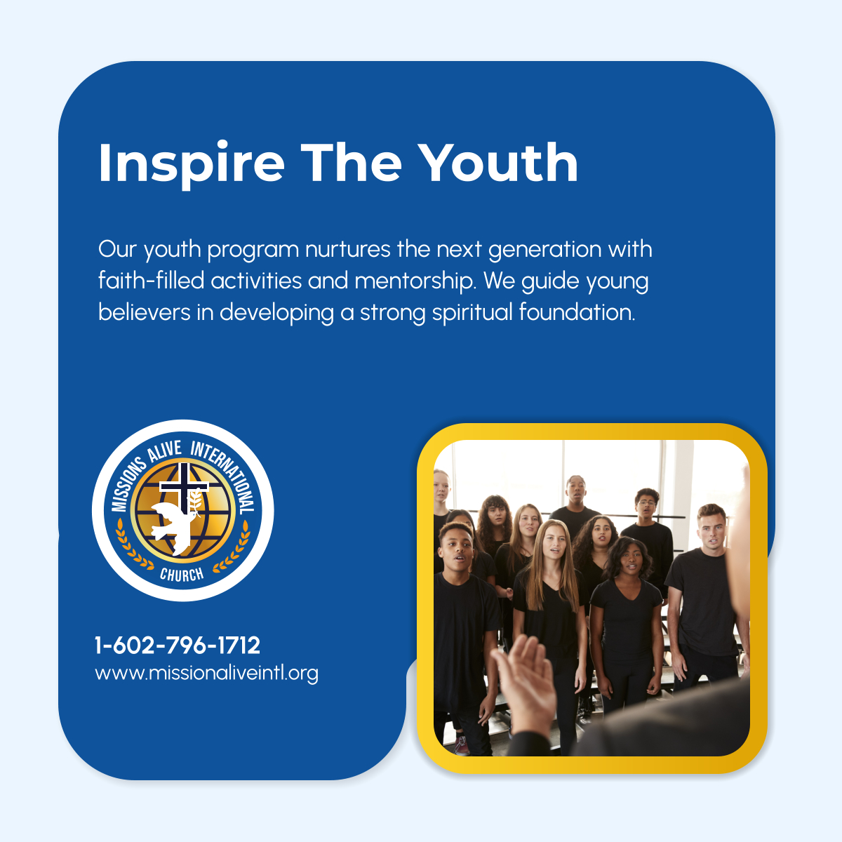 Missionsalive_'s tweet photo. Investing in our youth means investing in the future of faith. Our engaging youth program fosters growth, connection, and Christian values. Let’s build a strong foundation together! 

#ChristianGrowth #PhoenixAZ #ReligiousOrganization https://t.co/39pm5pZz7J