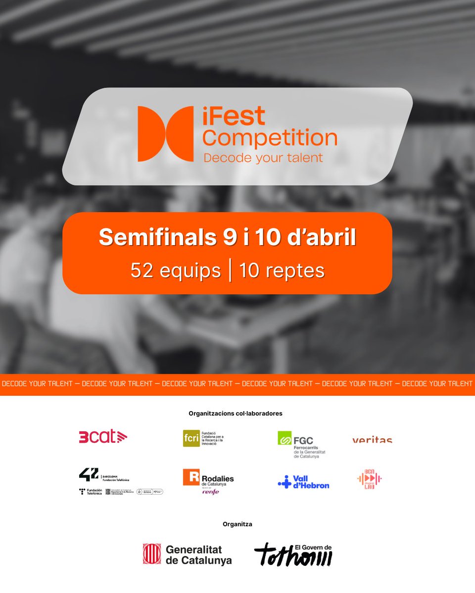 emprencat's tweet photo. 👩‍💻 Avui i demà celebrem en línia les semifinals de l'#iFestcat amb la participació de 52 equips de 17 centres educatius i universitats d’arreu de Catalunya

🏆 La gran final se celebrarà el 13 de maig a la Sala @parallel62bcn 

Tota la info a 👉 https://t.co/g8PcGDqkQA https://t.co/4fXwETfvAU